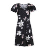 Women Summer V-neck Dresses Female Printing Short Sleeve Zipper Pullover Black Dress Ladies Large Size Midi Floral Dress Vestido