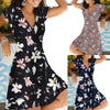 Women Summer V-neck Dresses Female Printing Short Sleeve Zipper Pullover Black Dress Ladies Large Size Midi Floral Dress Vestido