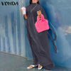Women Sundress Summer Long Sleeve Holiday Party Striped Dress VONDA 2023 Mock Neck Elegant Maxi Dresses Vestidos Oversized