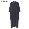 Women Sundress Summer Long Sleeve Holiday Party Striped Dress VONDA 2023 Mock Neck Elegant Maxi Dresses Vestidos Oversized