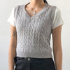 Women Sweater Vest Y2K Tank Top Vintage Cropped Vest Slim Sleeveless Sweater Female V Neck Solid Knit Jumper Streetwear