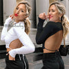 Women Sweatshirt Crop Top Sweater Backless Long Sleeve Pullover Jumper  Leotard Crop Top Long Sleeve Blouse Top T Shirt