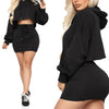 Women Sweatshirts Sport 2 Piece Set Tracksuits Sexy Casual Outfits Long Sleeve Short Hoodie Tops+Mini Skirts Streetwear