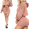 Women Sweatshirts Sport 2 Piece Set Tracksuits Sexy Casual Outfits Long Sleeve Short Hoodie Tops+Mini Skirts Streetwear