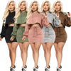 Women Sweatshirts Sport 2 Piece Set Tracksuits Sexy Casual Outfits Long Sleeve Short Hoodie Tops+Mini Skirts Streetwear
