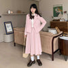 Women Sweet Skirt Suits Set 2023 Autumn 2 Piece Jacket Work Suit Pleated Skirt Korean Preppy Style Pink Grey Blazer Set