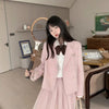 Women Sweet Skirt Suits Set 2023 Autumn 2 Piece Jacket Work Suit Pleated Skirt Korean Preppy Style Pink Grey Blazer Set