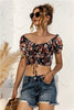Women T-shirts Sexy Club Female Crop Tops Short Sleeve Off Shoulder Flower Print T-shirt Summer Sleeveless Basic Tees