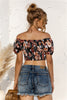 Women T-shirts Sexy Club Female Crop Tops Short Sleeve Off Shoulder Flower Print T-shirt Summer Sleeveless Basic Tees