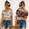 Women T-shirts Sexy Club Female Crop Tops Short Sleeve Off Shoulder Flower Print T-shirt Summer Sleeveless Basic Tees