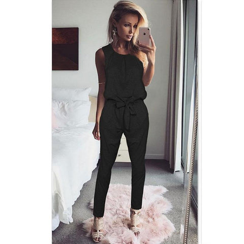 Women Tank Top Jumpsuit Black Summer Rompers Ladies Casual Elegant Sleeveless Long Pants Plus Size Overalls Playsuit WS949X