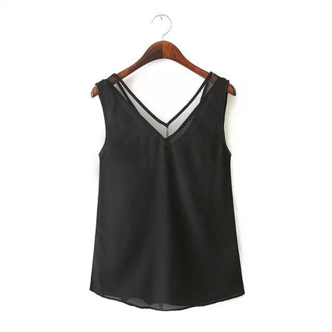 Women Tank Top Summer V Neck Chiffon Vest Top Sleeveless Casual Tank Blusas Tops Sheer Mesh Patchwork T Shirt Bottom Camisole 20