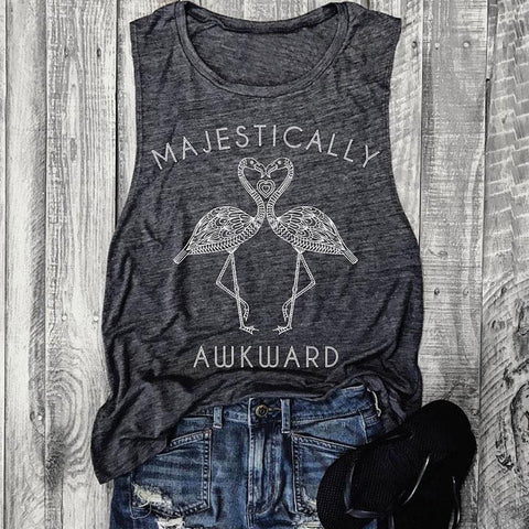 Women Tanks O-Neck Letter Flamingo Heart Printed Casual Sleeveless Tops Fashion Summer 2022 Female Grey Casual Loose Tops Tank