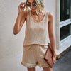Women Tassel Tracksuit Two Piece Set Casual Solid Sleeveless Top Shorts Suit Summer O-Neck Slim Women Outfits Set Loungewear