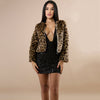 Women Thick Warm Leopard Blazer Outfits Zipper Long Sleeve Plush Workwear Vintage Slim Short Outwear Sexy Party Club Outfits