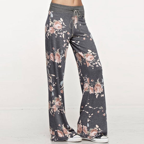 Women Thin Wide Leg Pants Floral Printed Pattern Loose Spring Summer