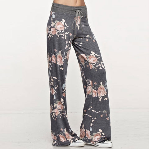 Women Thin Wide Leg Pants Floral Printed Pattern Loose Spring Summer