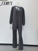 Women Three Pices Set Long Pants Female Suit Tracksuit Autumn Winter Knitted Solid Cardigan Tops Tank Top and Casual Loose 2023
