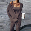 Women Three Pices Set Long Pants Female Suit Tracksuit Autumn Winter Knitted Solid Cardigan Tops Tank Top and Casual Loose 2023