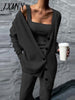 Women Three Pices Set Long Pants Female Suit Tracksuit Autumn Winter Knitted Solid Cardigan Tops Tank Top and Casual Loose 2023