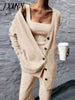 Women Three Pices Set Long Pants Female Suit Tracksuit Autumn Winter Knitted Solid Cardigan Tops Tank Top and Casual Loose 2023