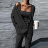 Women Three Pices Set Long Pants Female Suit Tracksuit Autumn Winter Knitted Solid Cardigan Tops Tank Top and Casual Loose 2023