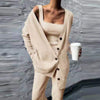 Women Three Pices Set Long Pants Female Suit Tracksuit Autumn Winter Knitted Solid Cardigan Tops Tank Top and Casual Loose 2023