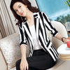 Women Three Quarter Sleeve Striped Print Turn-down Collar 2023 Women Jacket Streetwear Casual Coat Women Striped Blazers