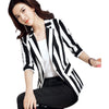 Women Three Quarter Sleeve Striped Print Turn-down Collar 2023 Women Jacket Streetwear Casual Coat Women Striped Blazers