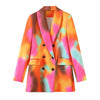 Women Tie-dye Hit Color Double Breasted Blazer Lapel Long Sleeve Loose Jacket Tide Spring Autumn 2022 13T513