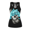 Women Top Tank Black and White Fitness Tops Gothic Skull 3D Printed Beauty Back Hollow Out Sleeveless Slim T Shirts Camisole