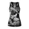 Women Top Tank Black and White Fitness Tops Gothic Skull 3D Printed Beauty Back Hollow Out Sleeveless Slim T Shirts Camisole