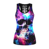 Women Top Tank Black and White Fitness Tops Gothic Skull 3D Printed Beauty Back Hollow Out Sleeveless Slim T Shirts Camisole