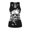Women Top Tank Black and White Fitness Tops Gothic Skull 3D Printed Beauty Back Hollow Out Sleeveless Slim T Shirts Camisole