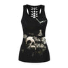 Women Top Tank Black and White Fitness Tops Gothic Skull 3D Printed Beauty Back Hollow Out Sleeveless Slim T Shirts Camisole