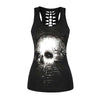 Women Top Tank Black and White Fitness Tops Gothic Skull 3D Printed Beauty Back Hollow Out Sleeveless Slim T Shirts Camisole