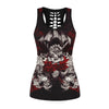 Women Top Tank Black and White Fitness Tops Gothic Skull 3D Printed Beauty Back Hollow Out Sleeveless Slim T Shirts Camisole