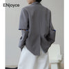 Women Trendy Split Sleeves Lapel Blazer Spring Fall Korean Style Retro Single Breasted Suit Ladies Overcoat Workwear Coat