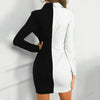 Women Turn Down Neck Long Sleeve Buttons Striped Patchwork Bodycon Blazer Dress Office Ladies Slimmnig Sexy V-Neck Formal Dress
