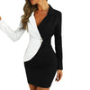 Women Turn Down Neck Long Sleeve Buttons Striped Patchwork Bodycon Blazer Dress Office Ladies Slimmnig Sexy V-Neck Formal Dress