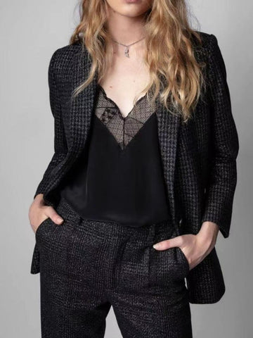 Women Tweed Business Blazer Coat 2022 Ladies Long Sleeve Back Slit Jacket Suit Heart Decoration Single Buton Outwear Top