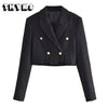 Women Tweed Cropped Blazer Office Coat Vintage Suit Female Outerwear Chic Crop Jacket Veste Femme Za Woman 2023 TRAF Fashion