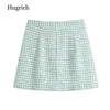 Women Tweed Plaid Blazer 2022 Ladies Vintage England Mini Skirts Suits Streetwear Female Two Piece Set Coat Chic