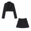 Women Two Piece Set Long Sleeve Solid Color Blazer and High Waist Skirts Lapel Exposed Navel One Button Short Blazer Female