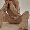 Women Two Piece Sets Hooded Sweater And Elastic Long Trousers Suits Autumn Winter Knitted Sweater 2 Piece Set Streetwear