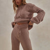 Women Two Piece Sets Hooded Sweater And Elastic Long Trousers Suits Autumn Winter Knitted Sweater 2 Piece Set Streetwear