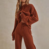 Women Two Piece Sets Hooded Sweater And Elastic Long Trousers Suits Autumn Winter Knitted Sweater 2 Piece Set Streetwear