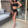 Women Two Piece Sexy Tassels Detail Suits Set Summer Boho Beach Holiday Outifts