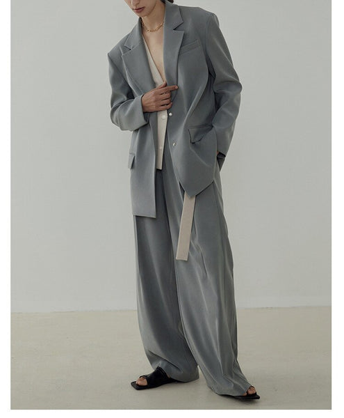 Women Two Pieces Set Design Suit Coat Contrast Color Single Button Cardigan Straight Long Sleeve Office Lady Blazer