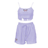 Women Two-piece Clothes Set Butterfly Embroidery Pattern Camisole Elastic Waist Shorts Sets Tracksuit Sportswear Summer Female